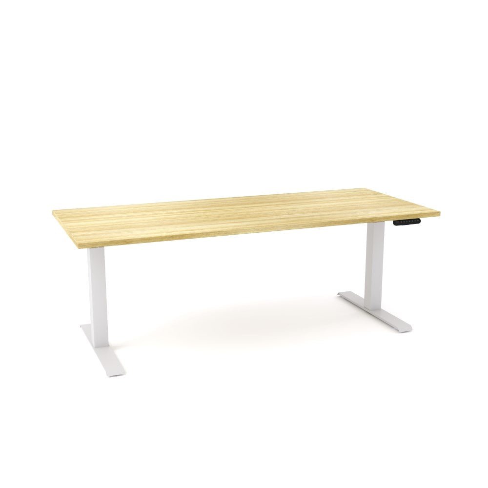 Agile Motion Height Adjustable Desk 1500W x 750D x 685 - 1130mm Adjustable Single Sided Desk White & Oak - Office Furniture Designs