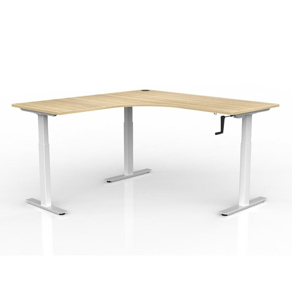 Agile Winder Adjust 90 Degree Workstation 1800/1800W x 680 - 1130mmH LHR 90 Degree Workstation White & Oak - Office Furniture Designs