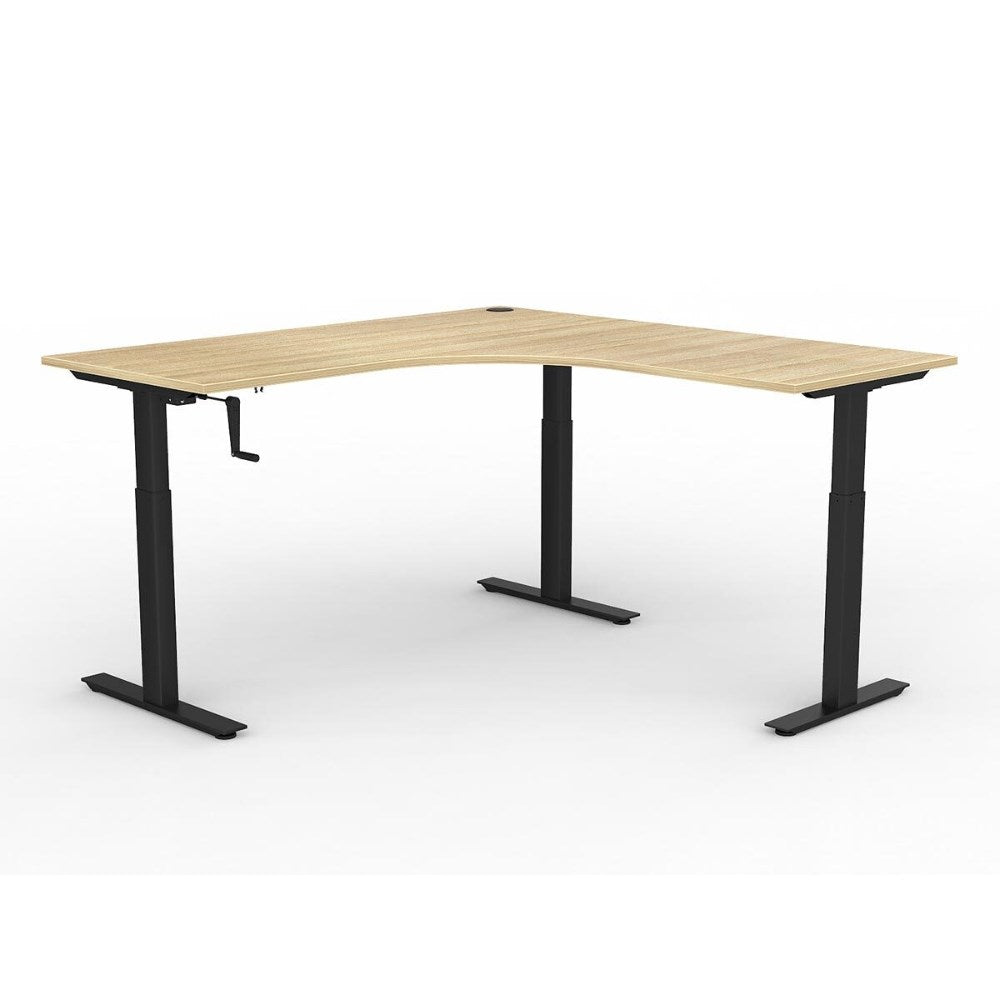 Agile Winder Adjust 90 Degree Workstation 1800/1800W x 680 - 1130mmH RHR 90 Degree Workstation Black & Oak - Office Furniture Designs