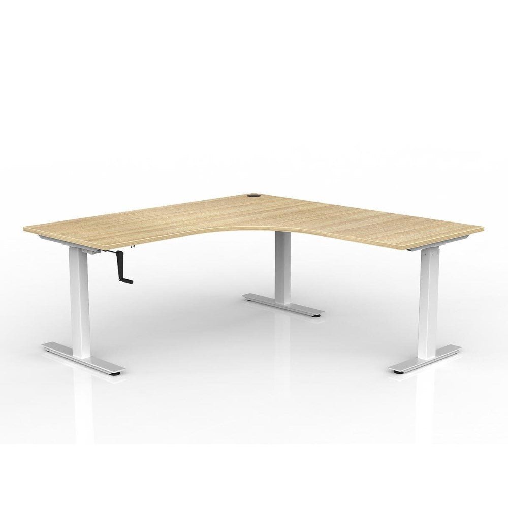 Agile Winder Adjust 90 Degree Workstation 1800/1800W x 680 - 1130mmH RHR 90 Degree Workstation White & Oak - Office Furniture Designs