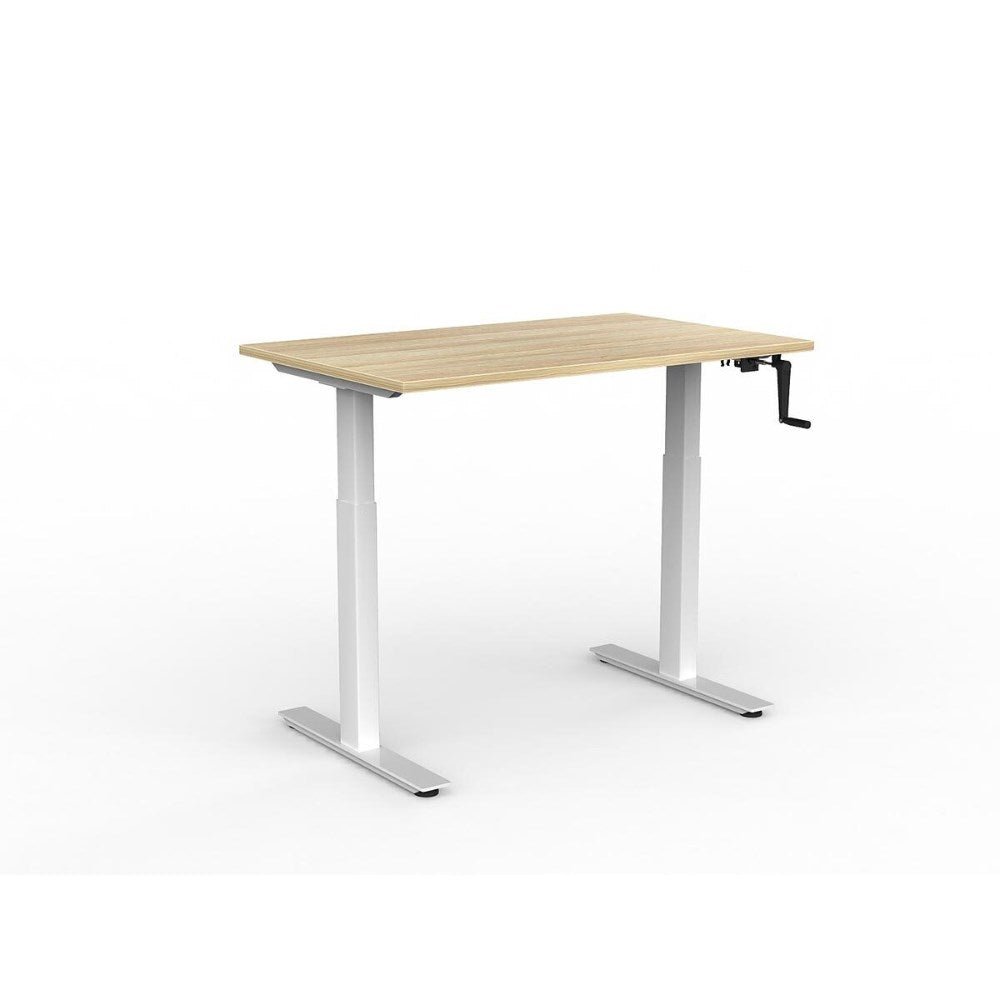 Agile Winder Adjustable Workstation 1200W x 750D x 680 - 1130mmH White & Oak - Office Furniture Designs