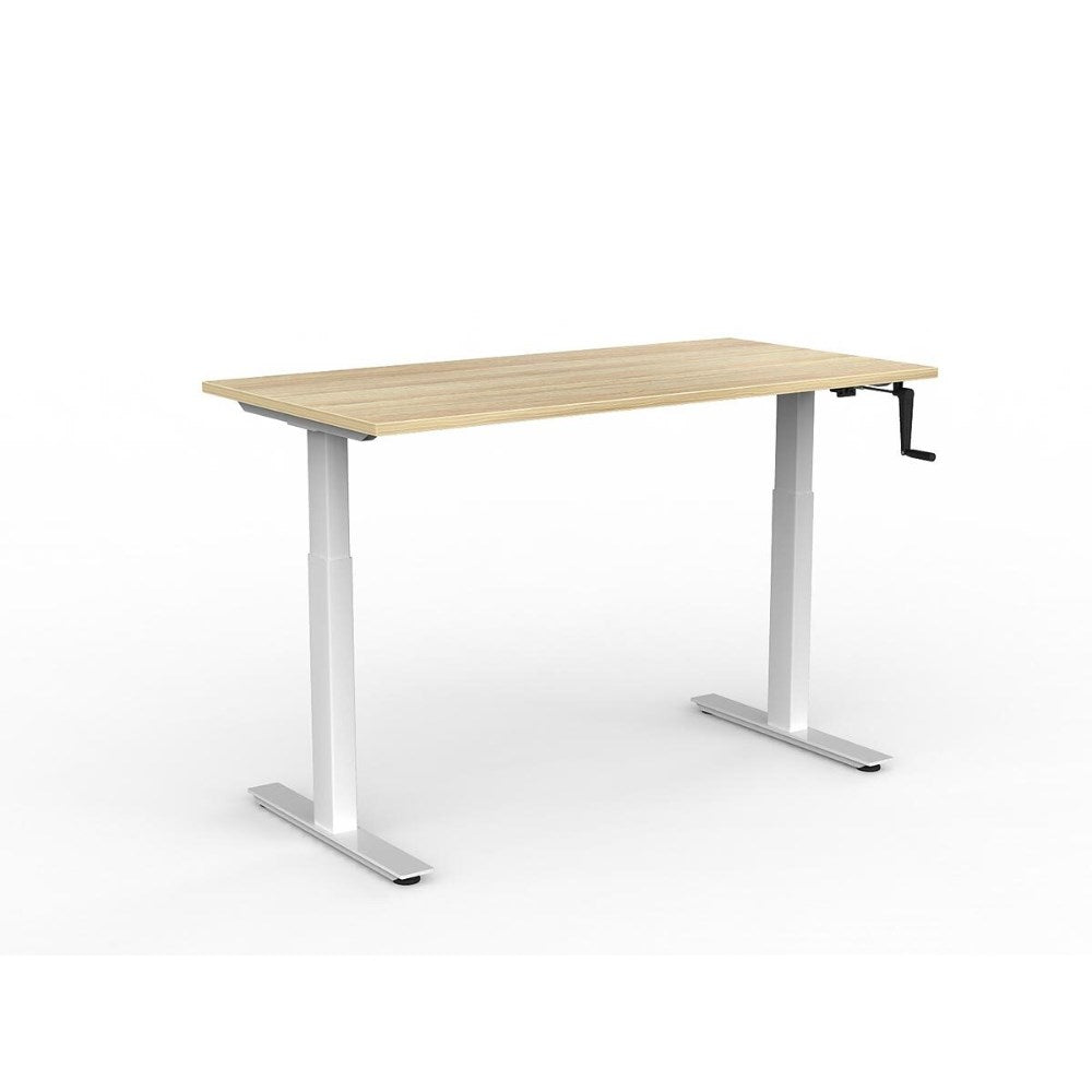 Agile Winder Adjustable Workstation 1500W x 750D x 680 - 1130mmH White & Oak - Office Furniture Designs
