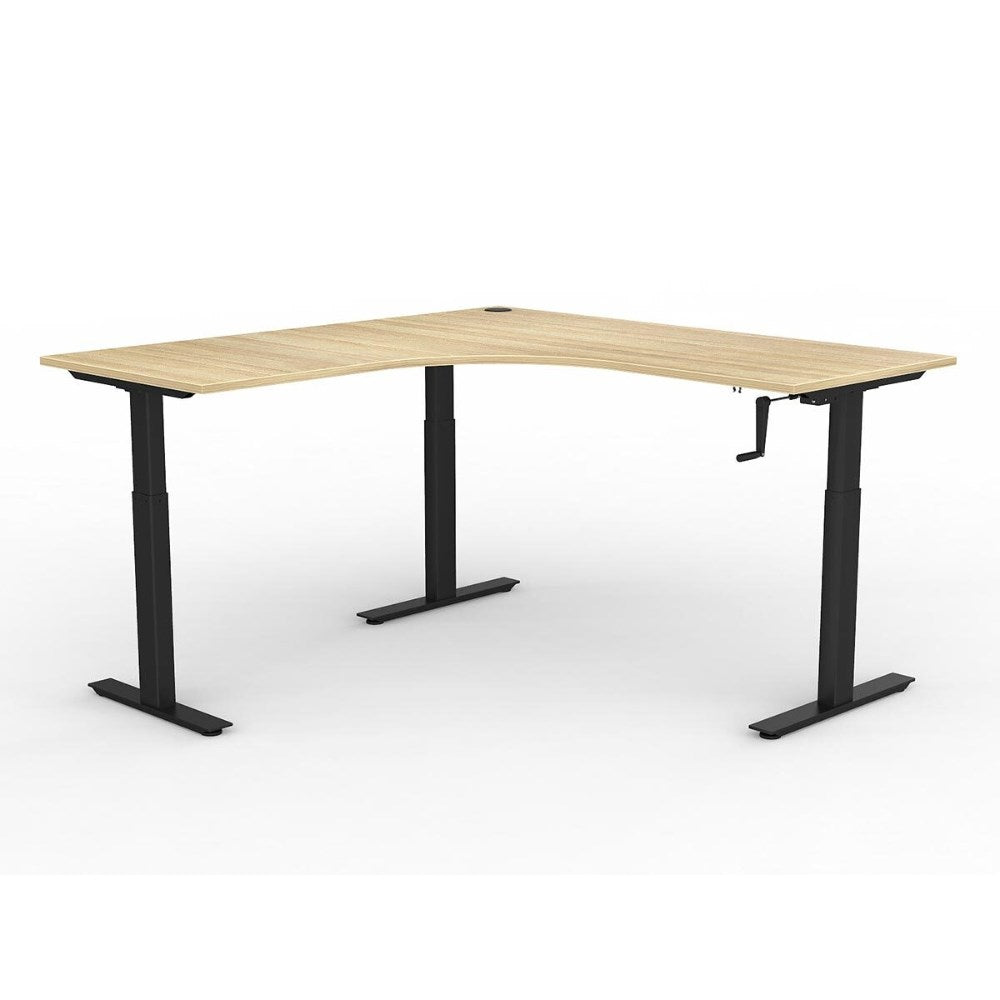 Agile Winder Adjustable Workstation 1800/1800W x 680 - 1130mmH LHR 90 Degree Workstation Black & Oak - Office Furniture Designs