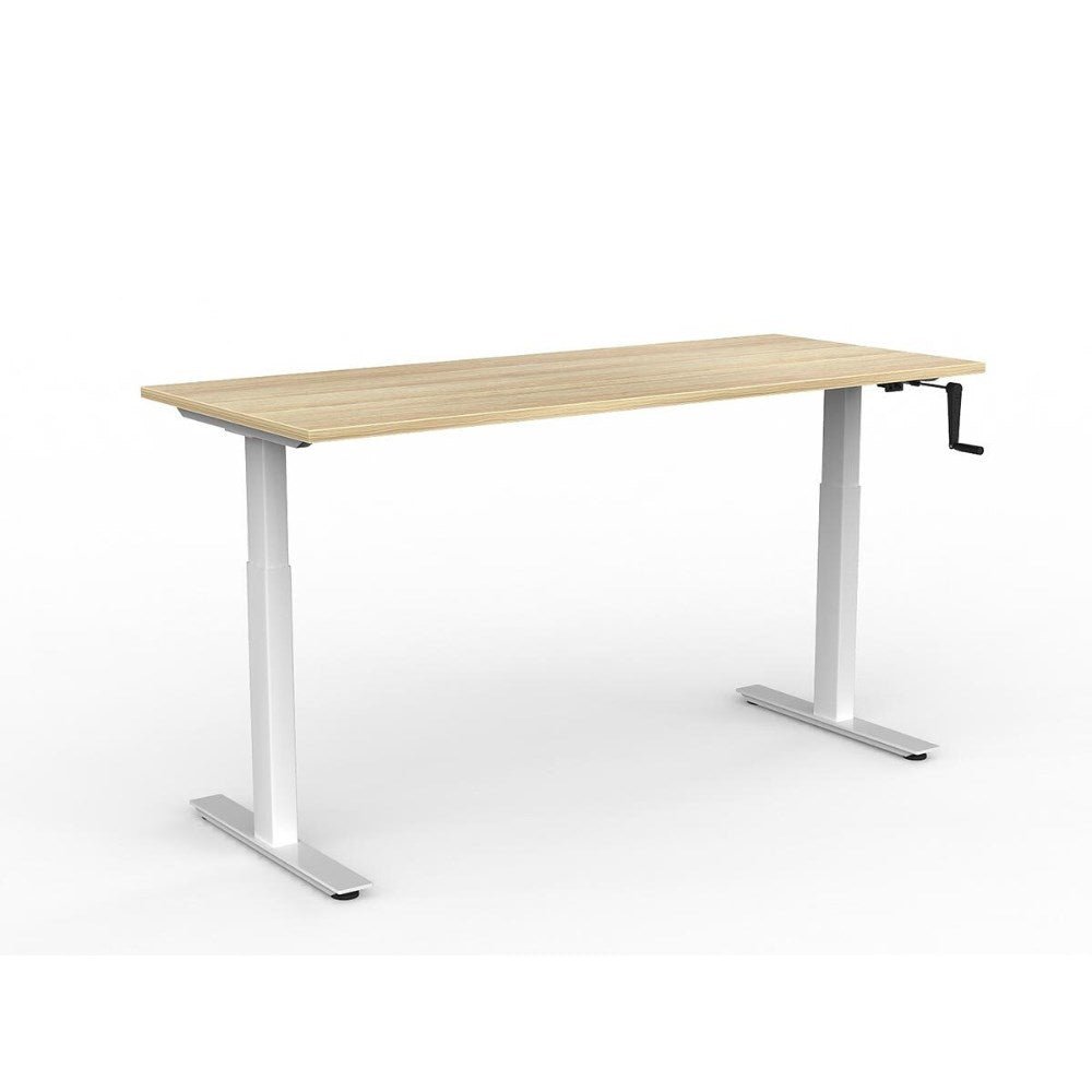 Agile Winder Adjustable Workstation 1800W x 750D x 680 - 1130mmH White & Oak - Office Furniture Designs
