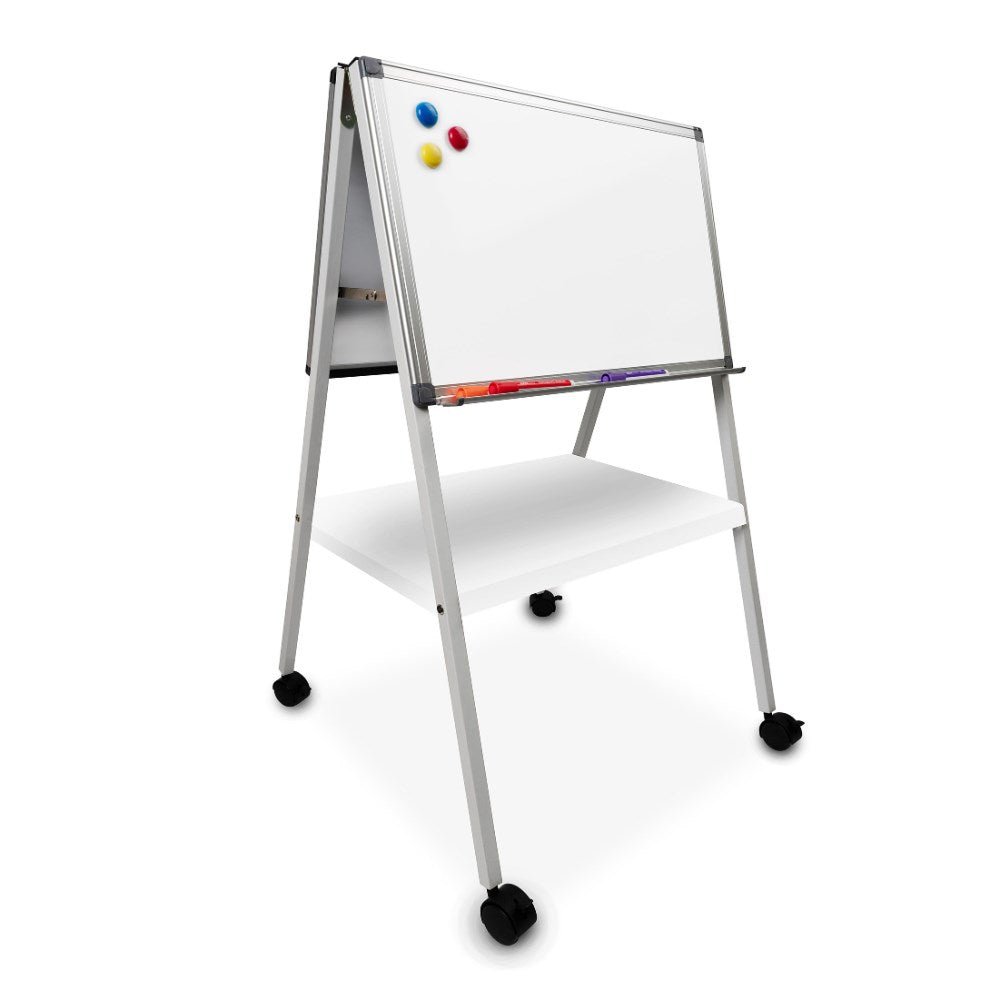 Alpha AD1 Magnetic Double Sided Mobile Porcelain Whiteboard 1000W x 600H White | Office Furniture Designs