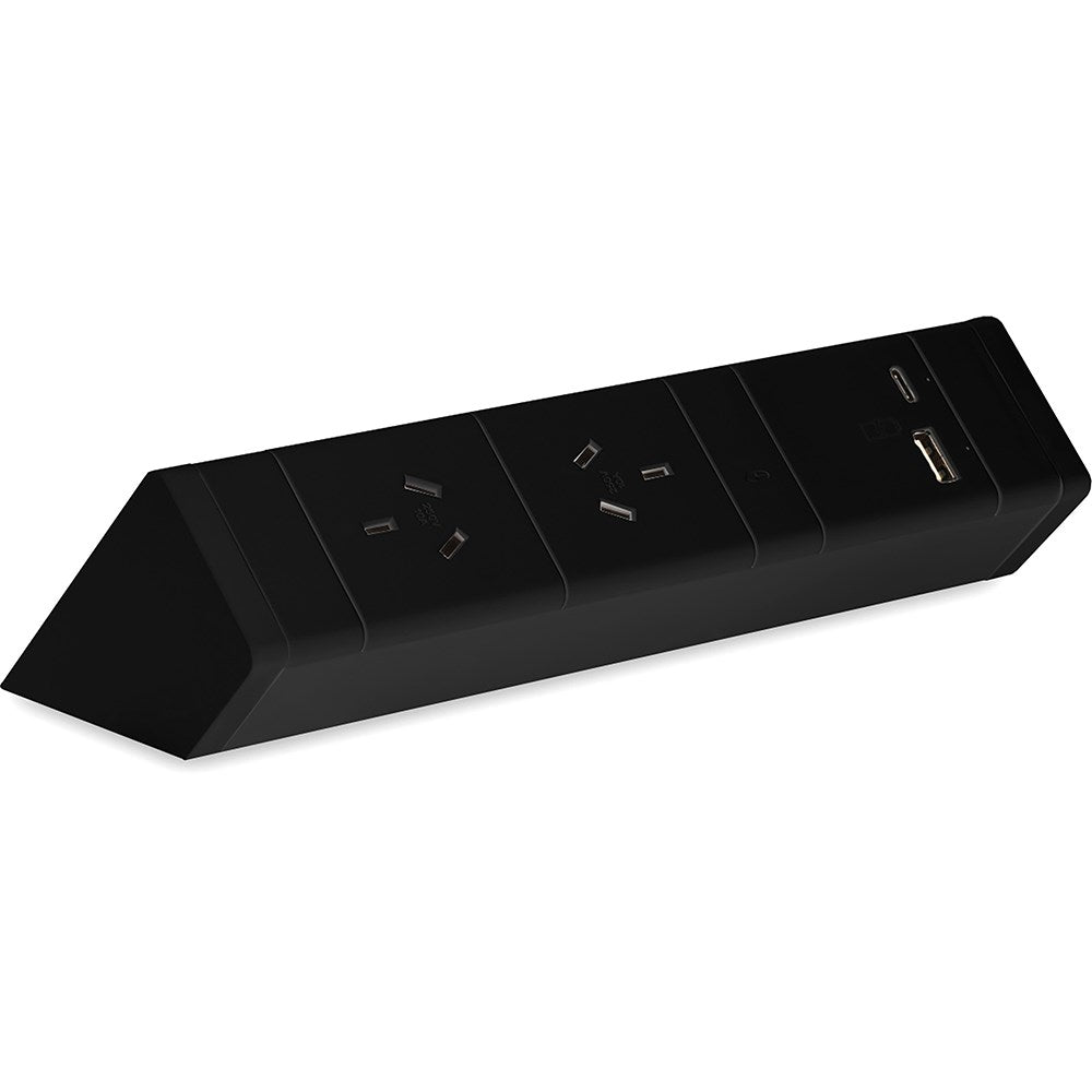 Athena Power Rail Kit 2GPO+1USBA+1USBC Black | Office Furniture Designs