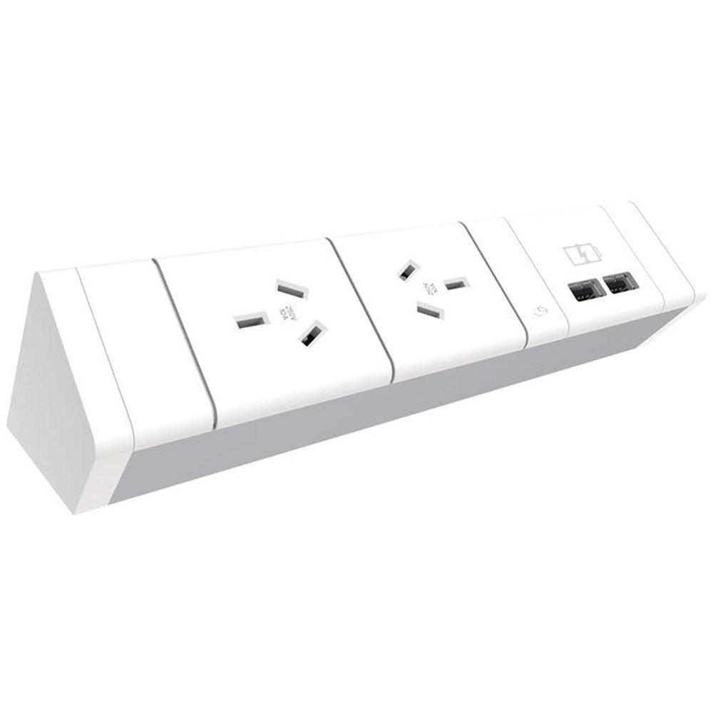 Athena Power Rail Kit 2GPO+2USB White | Office Furniture Designs