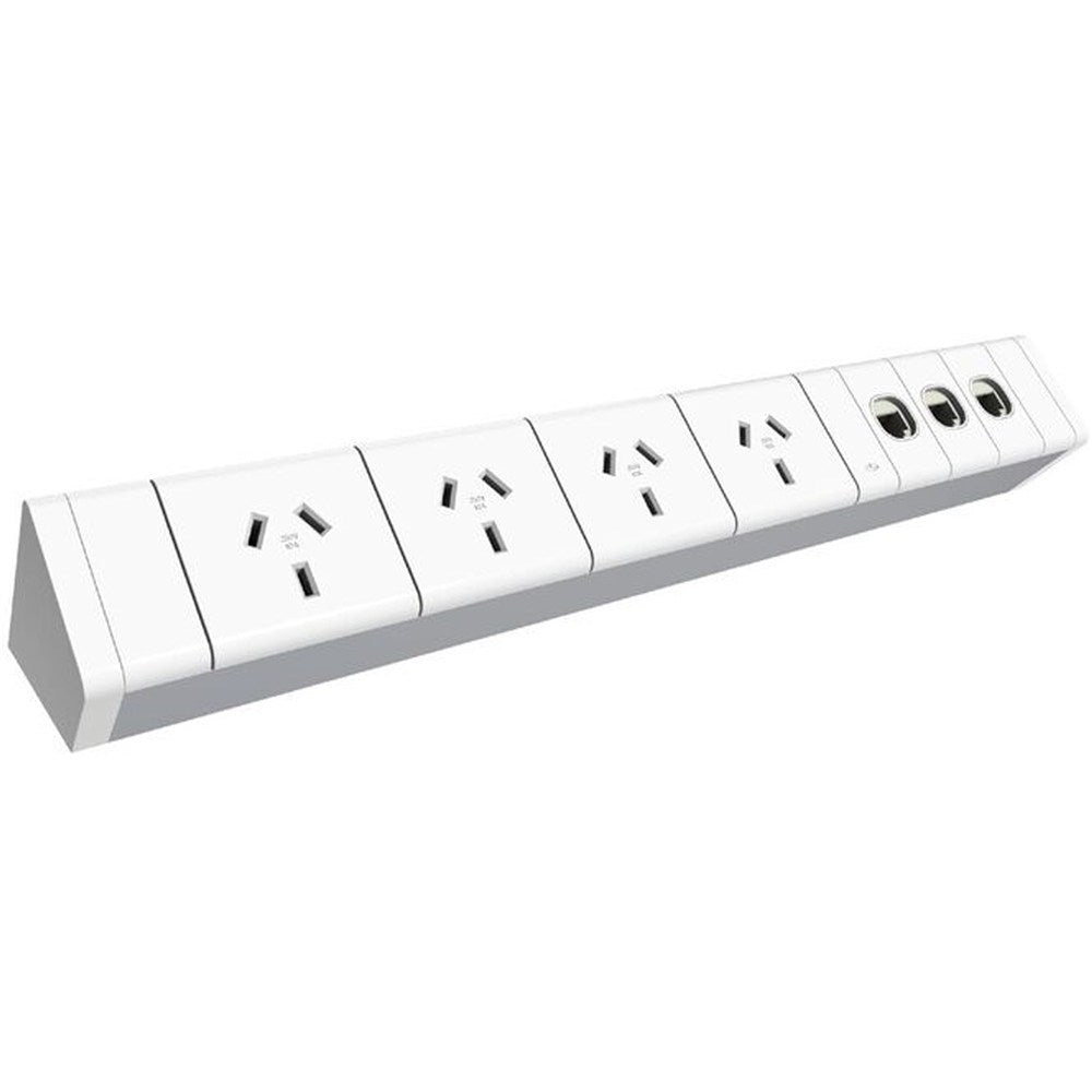 Athena Power Rail Kit 4GPO+3Data White | Office Furniture Designs