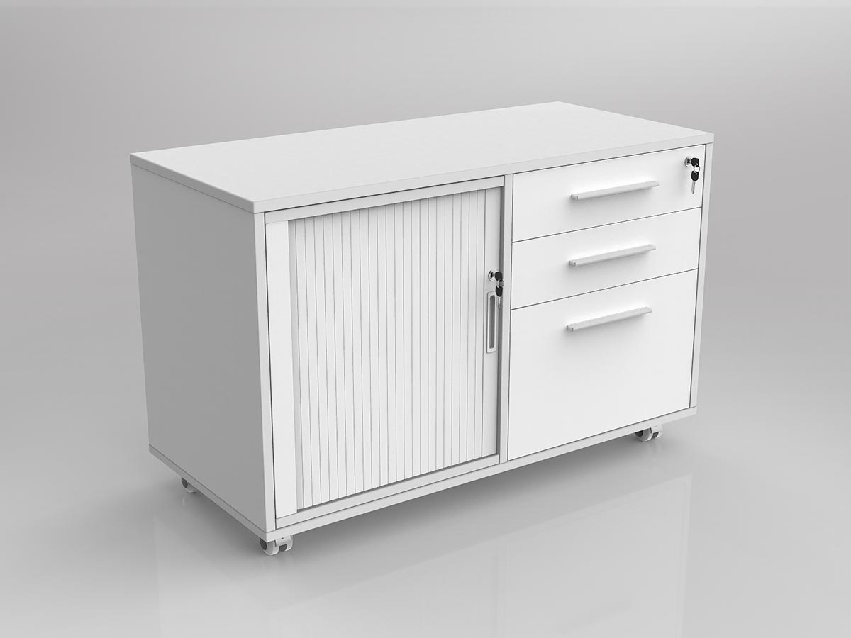 Axis Caddy Mobile Bookcase 1x Tambour Insert 1x Drawer Insert | Office Furniture Designs