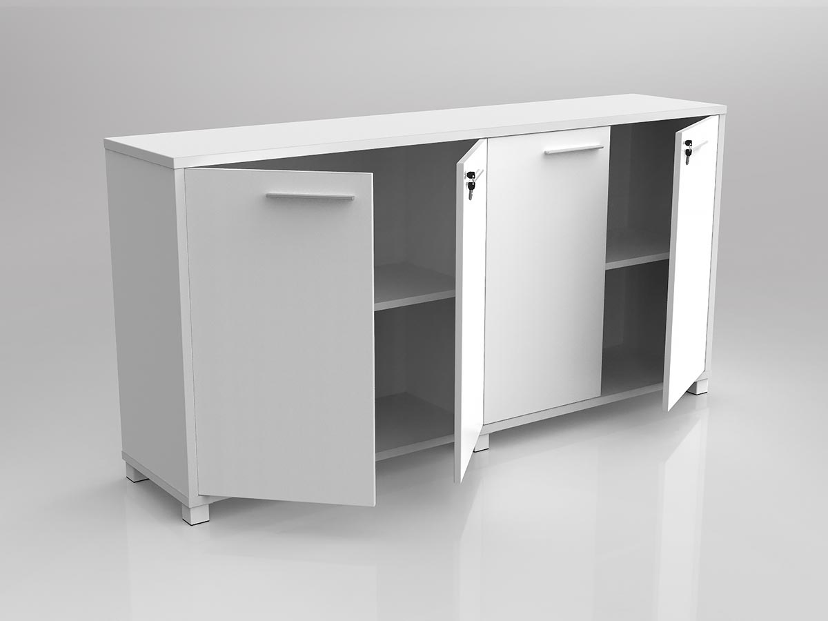 Axis Credenza 4x hinged locking doors White | Office Furniture Designs