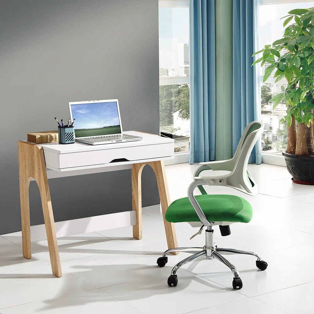 Chattanooga Computer Desk 850W x 550D x750mmH White Top Oak Frame 850W x 550D x 750H White & Oak | Office Furniture Designs