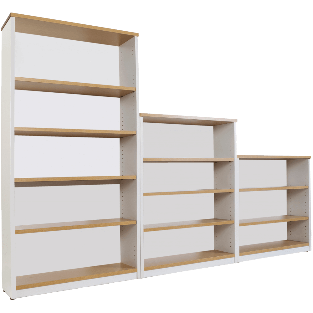 Commercial Grade Bookcase White & Oak 900mmH | Office Furniture Designs