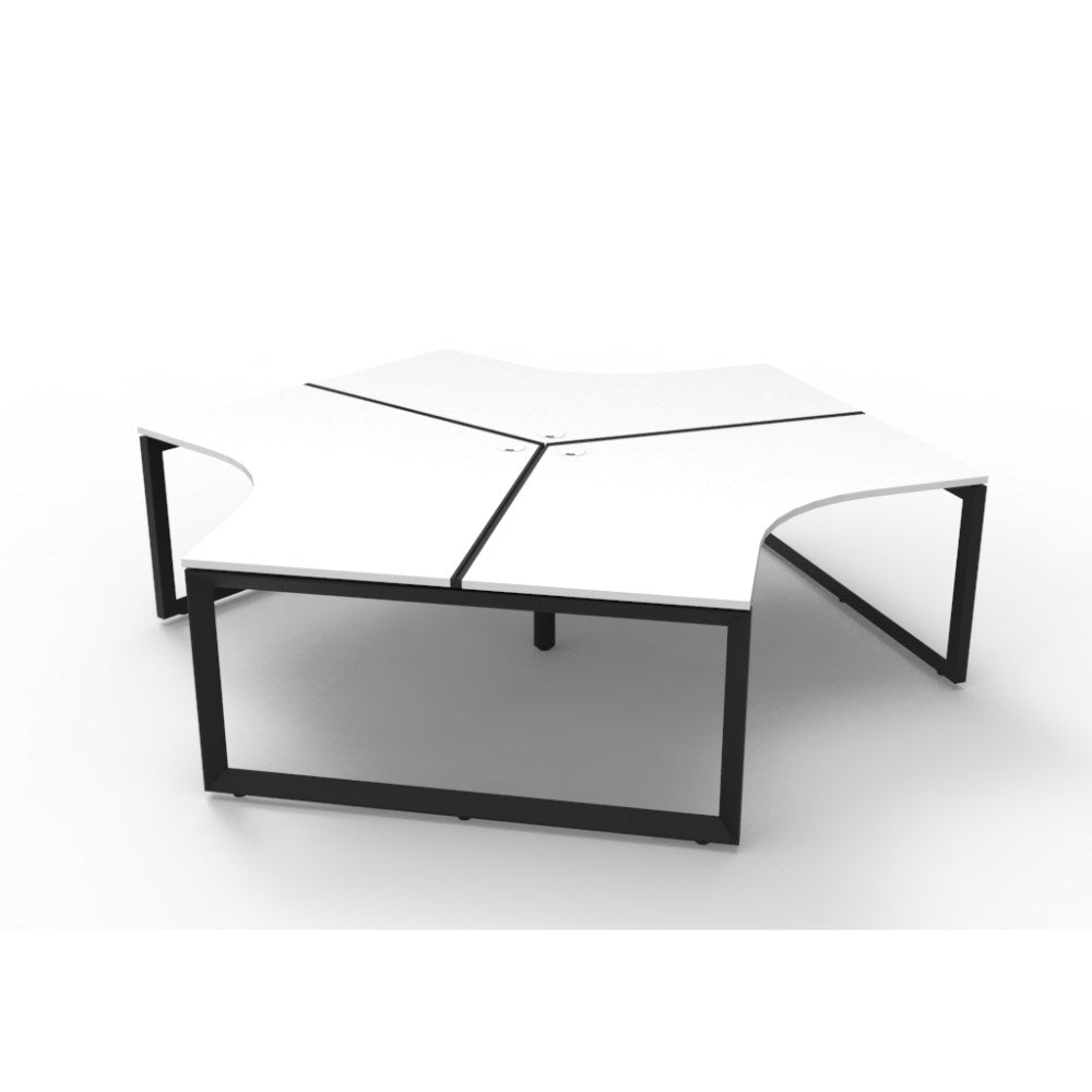 Deluxe Infinity 120 Degree Workstation Loop Leg 3 Person 2866W x 2480D x 730mmH 2866W x 2480D x 730H Black & White | Office Furniture Designs