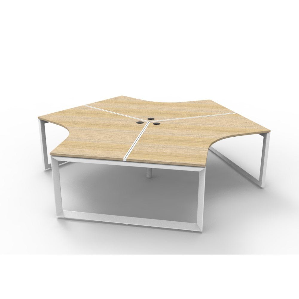 Deluxe Infinity 120 Degree Workstation Loop Leg 3 Person 2866W x 2480D x 730mmH 2866W x 2480D x 730H White & Oak | Office Furniture Designs