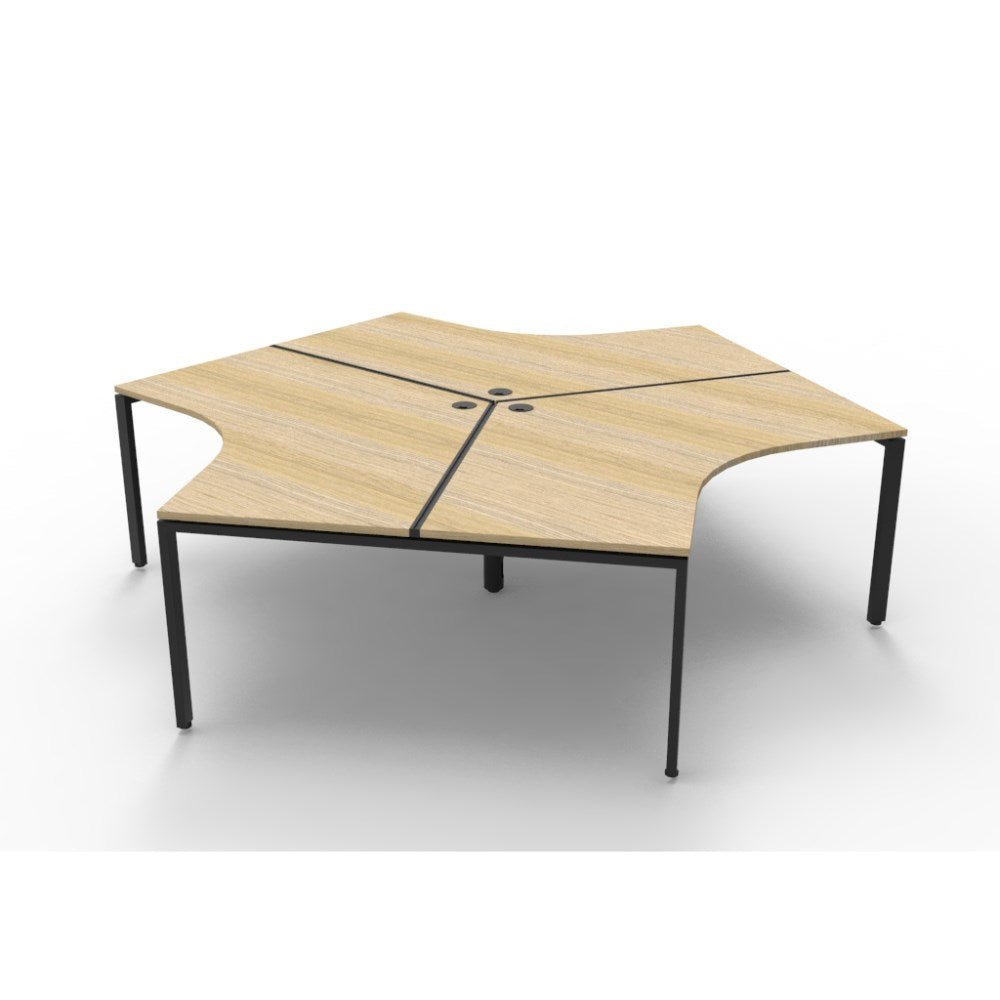 Deluxe Infinity 120 Degree Workstation Profile Leg 3 Person 2866Wx2480Dx730mmH 2866W x 2480D x 730H Black & Oak | Office Furniture Designs