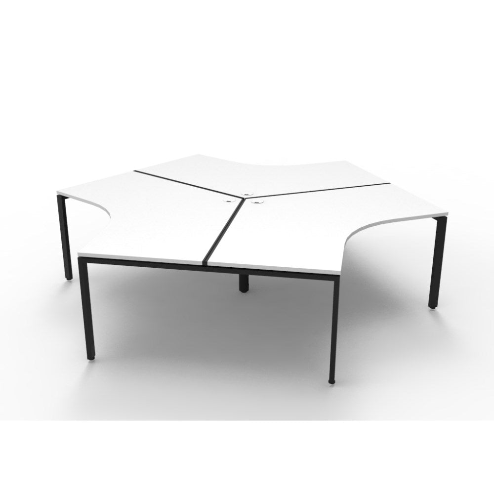 Deluxe Infinity 120 Degree Workstation Profile Leg 3 Person 2866Wx2480Dx730mmH 2866W x 2480D x 730H Black & White | Office Furniture Designs