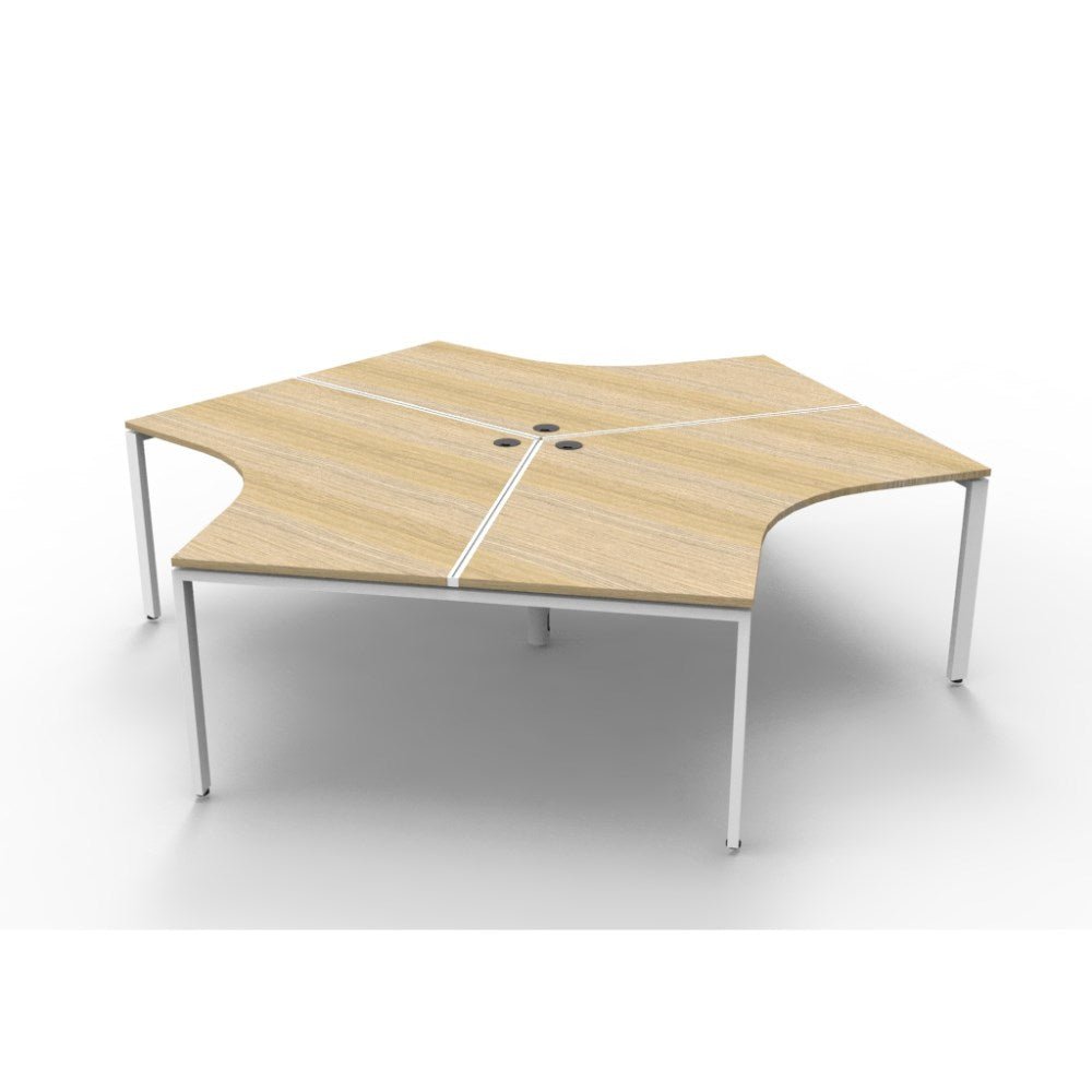Deluxe Infinity 120 Degree Workstation Profile Leg 3 Person 2866Wx2480Dx730mmH 2866W x 2480D x 730H White & Oak | Office Furniture Designs