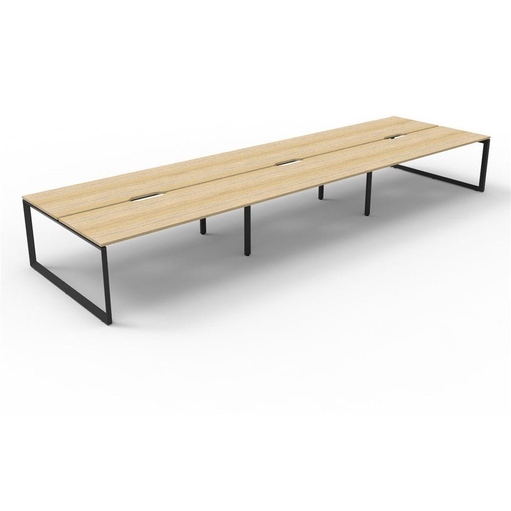 Deluxe Infinity Desk Double Sided 6 Person Loop Leg Black & Oak 3600W x 1530D x 730H | Office Furniture Designs