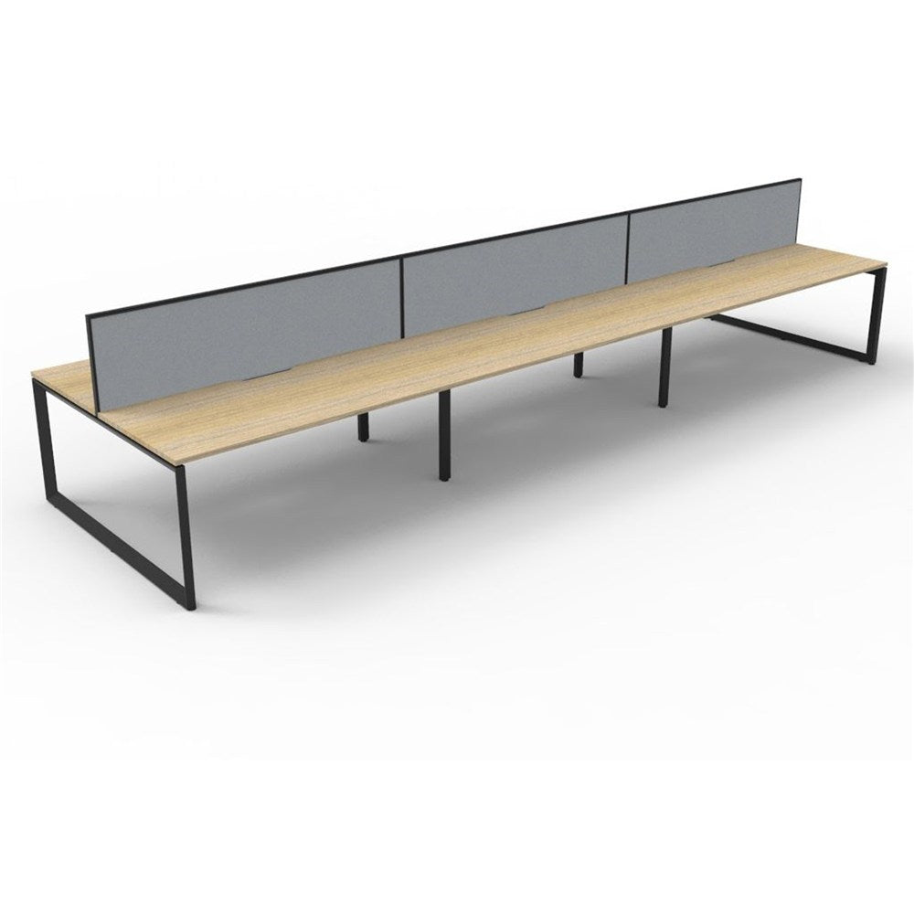 Deluxe Infinity Desk Double Sided 6 Person Loop Leg + Screen Black & Oak 3600W x 1530D x 730H | Office Furniture Designs