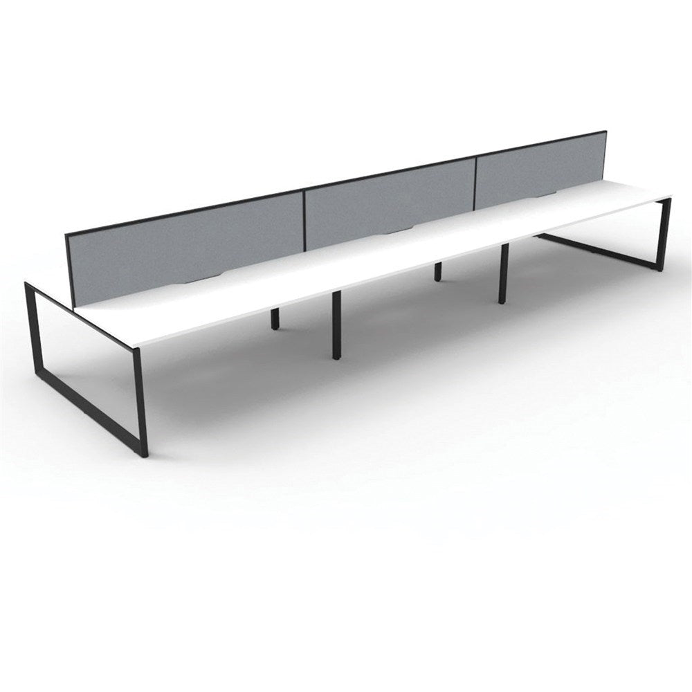 Deluxe Infinity Desk Double Sided 6 Person Loop Leg + Screen Black & White 3600W x 1530D x 730H | Office Furniture Designs