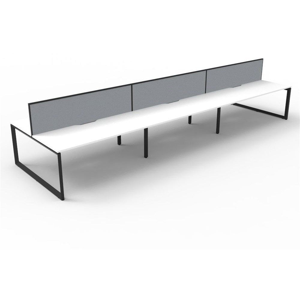 Deluxe Infinity Desk Double Sided 6 Person Loop Leg + Screen Black & White 4500W x 1530D x 730H | Office Furniture Designs