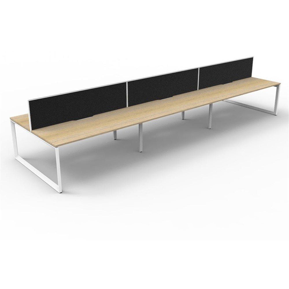 Deluxe Infinity Desk Double Sided 6 Person Loop Leg + Screen White & Oak 4500W x 1530D x 730H | Office Furniture Designs