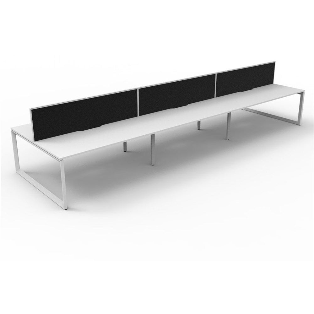 Deluxe Infinity Desk Double Sided 6 Person Loop Leg + Screen White & White 4500W x 1530D x 730H | Office Furniture Designs