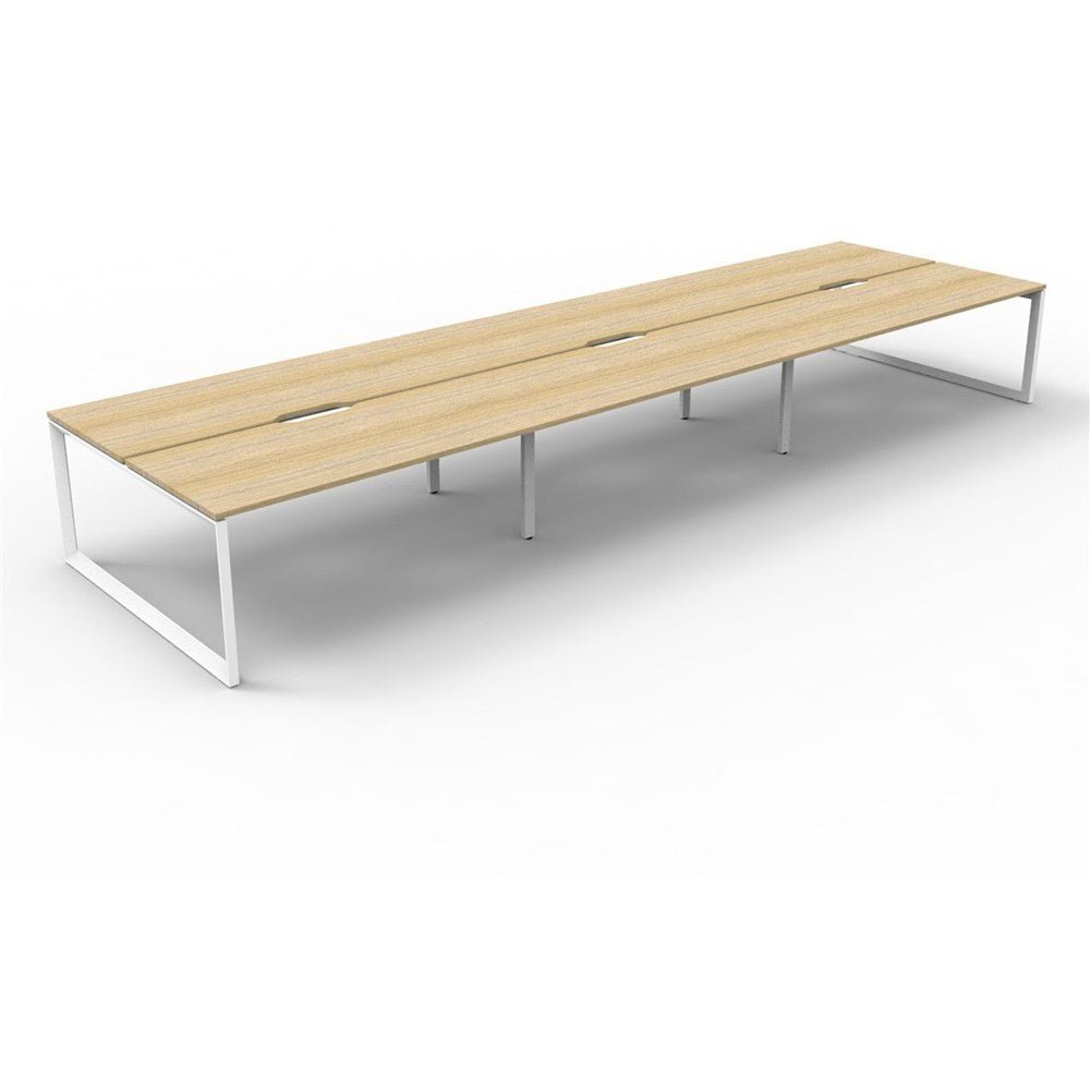 Deluxe Infinity Desk Double Sided 6 Person Loop Leg White & Oak 5400W x 1530D x 730H | Office Furniture Designs