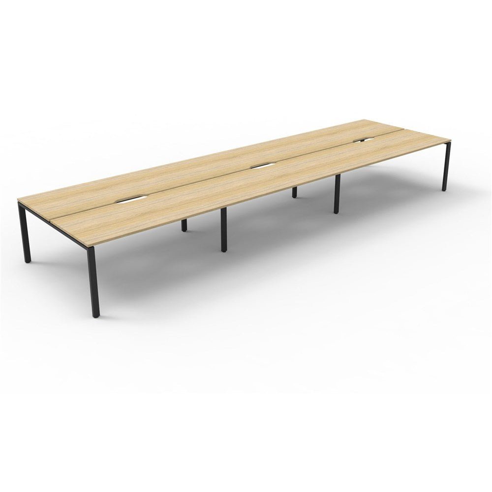 Deluxe Infinity Desk Double Sided 6 Person Profile Leg Black & Oak 3600W x 1530D x 730H | Office Furniture Designs