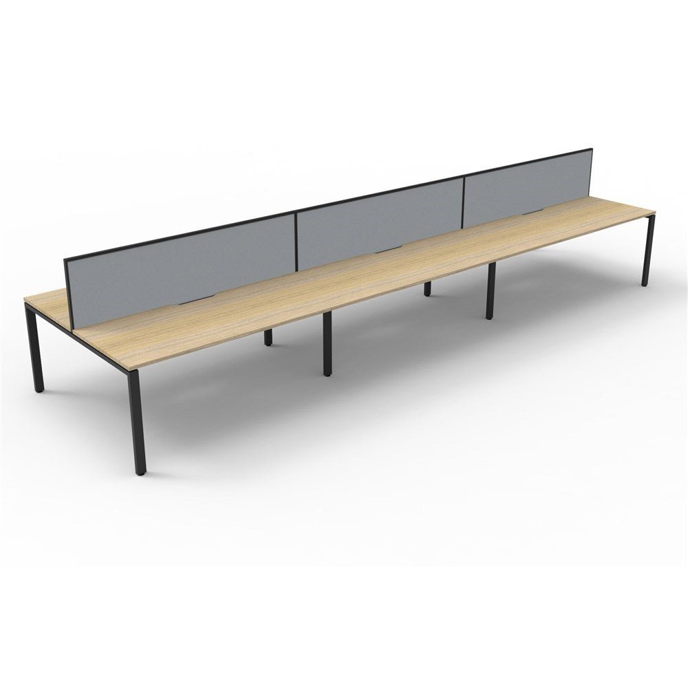 Deluxe Infinity Desk Double Sided 6 Person Profile Leg + Screen Black & Oak 4500W x 1530D x 730H | Office Furniture Designs