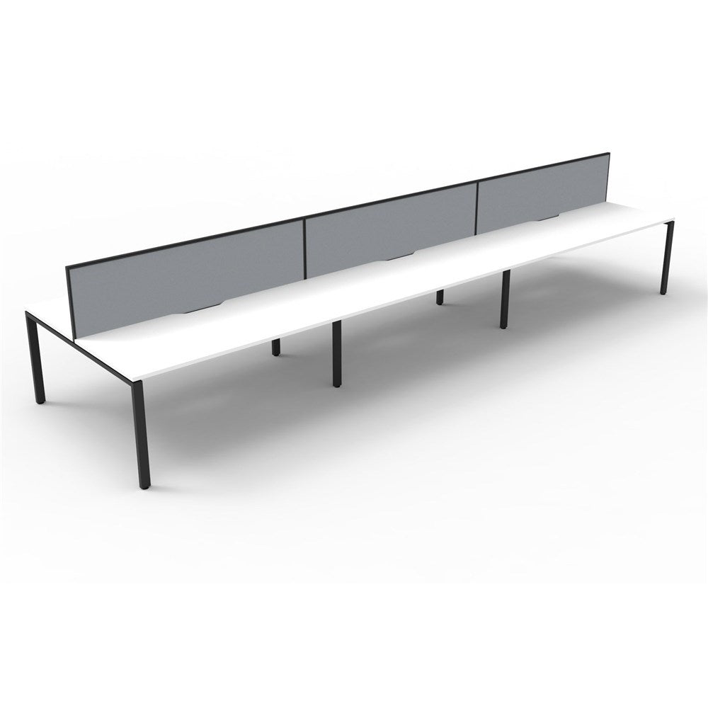 Deluxe Infinity Desk Double Sided 6 Person Profile Leg + Screen Black & White 5400W x 1530D x 730H | Office Furniture Designs