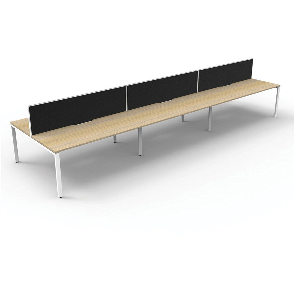 Deluxe Infinity Desk Double Sided 6 Person Profile Leg + Screen White & Oak 3600W x 1530D x 730H | Office Furniture Designs