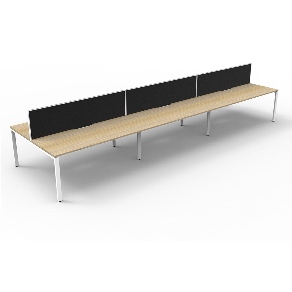 Deluxe Infinity Desk Double Sided 6 Person Profile Leg + Screen White & Oak 5400W x 1530D x 730H | Office Furniture Designs