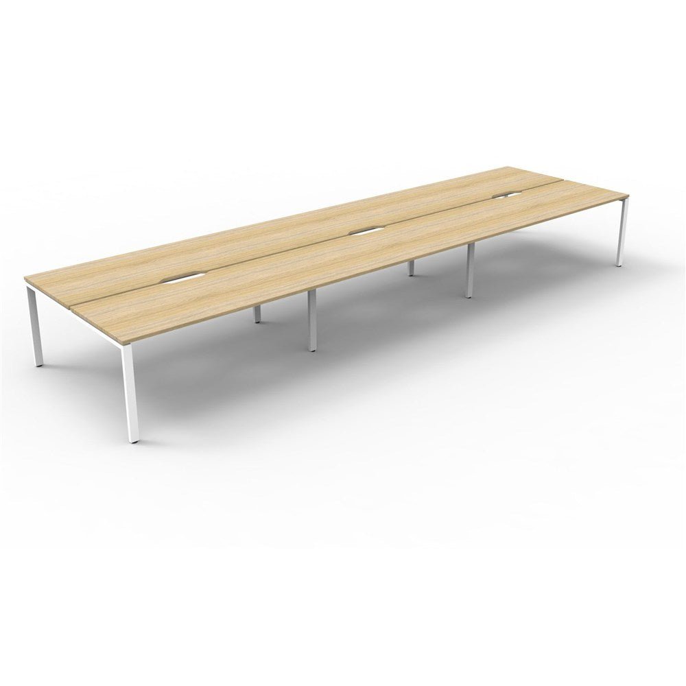 Deluxe Infinity Desk Double Sided 6 Person Profile Leg White & Oak 5400W x 1530D x 730H | Office Furniture Designs