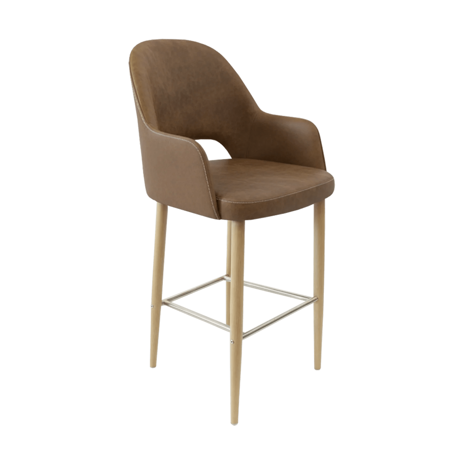 Durafurn Bourbon 750mm Barstool Oak Round Legs Mocha Fabric | Office Furniture Designs