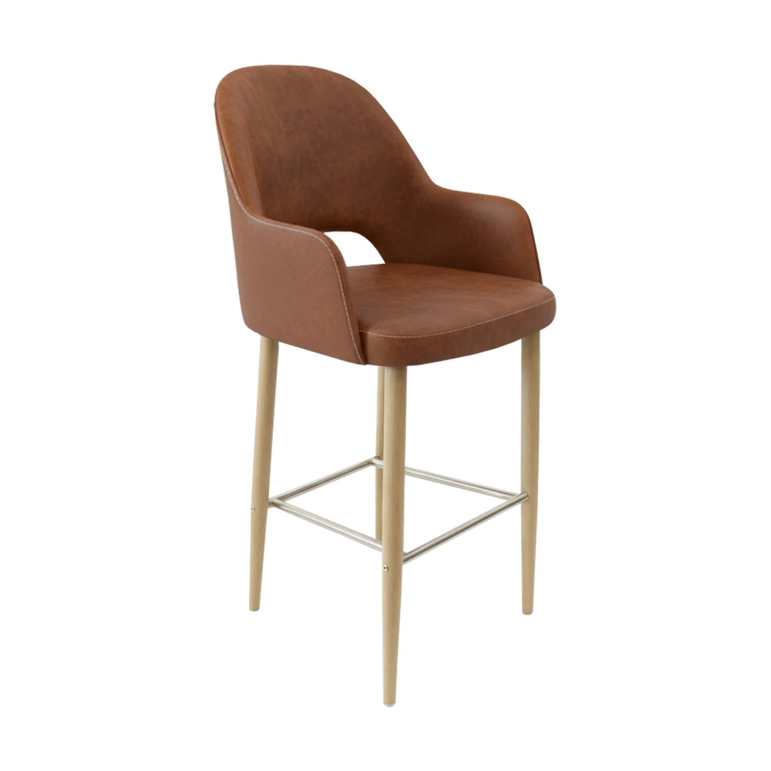 Durafurn Bourbon 750mm Barstool Oak Round Legs Tan Fabric | Office Furniture Designs