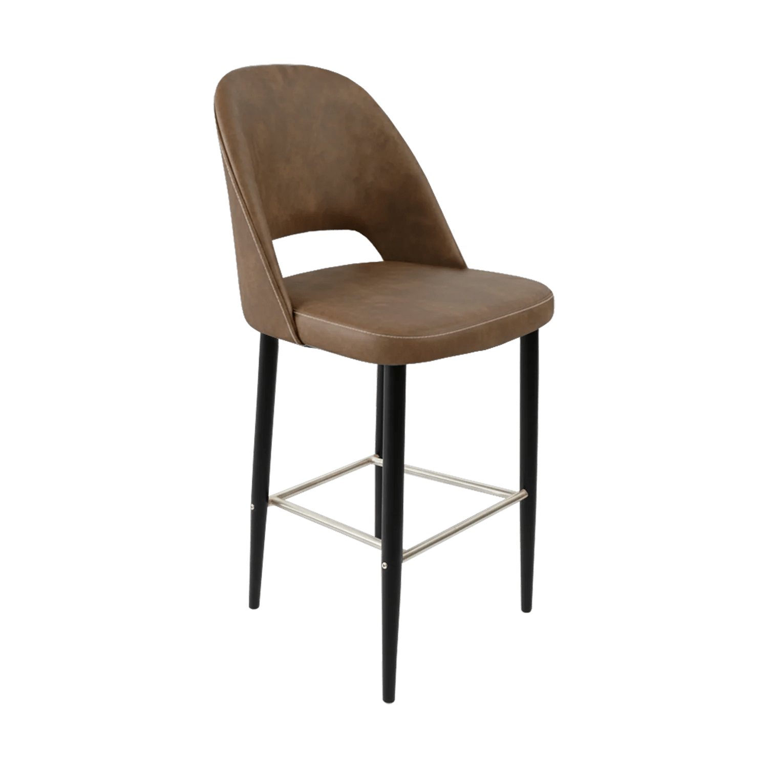 Durafurn New Orleans Crescent 750mm Barstool Black Round Legs Mocha Fabric | Office Furniture Designs