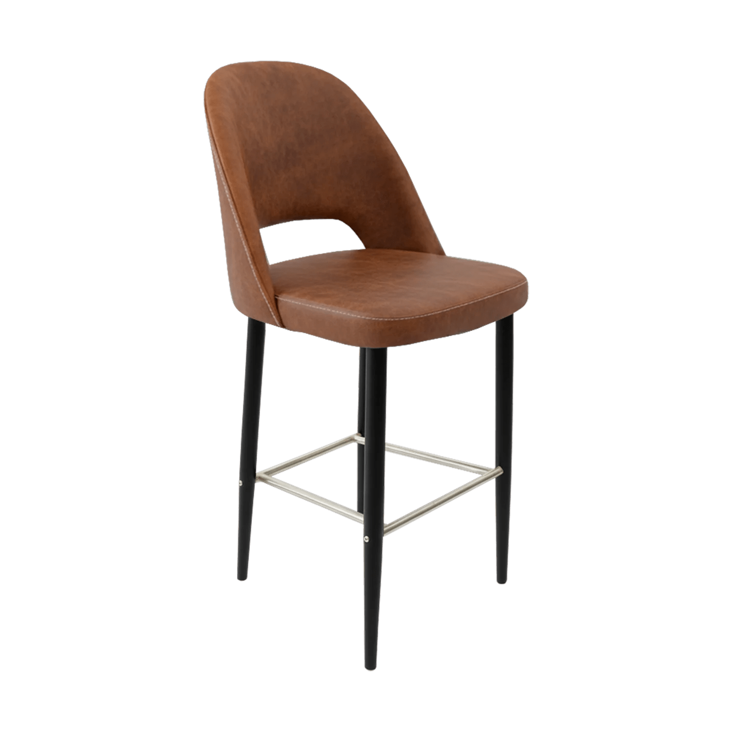 Durafurn New Orleans Crescent 750mm Barstool Black Round Legs Tan Fabric | Office Furniture Designs