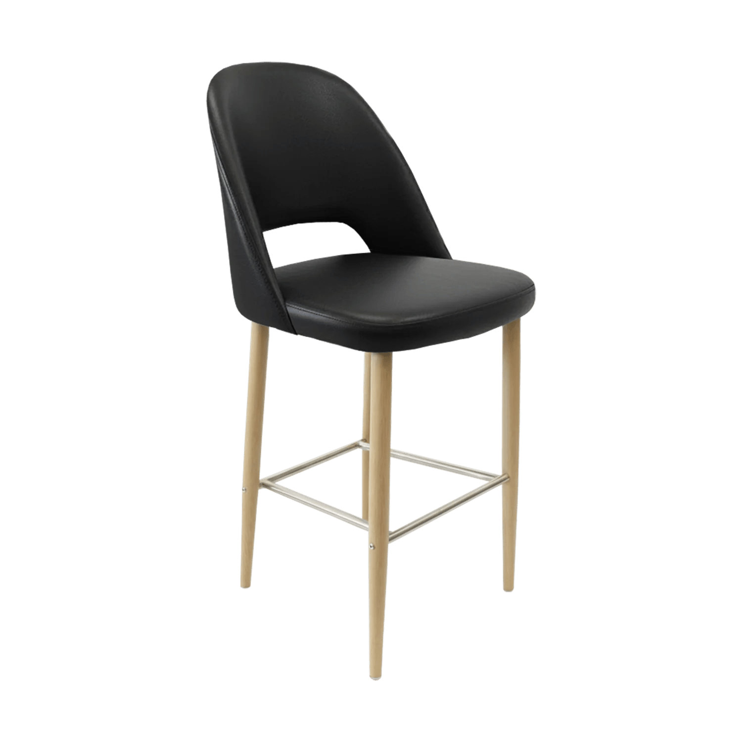 Durafurn New Orleans Crescent 750mm Barstool Oak Round Legs Black Vinyl | Office Furniture Designs