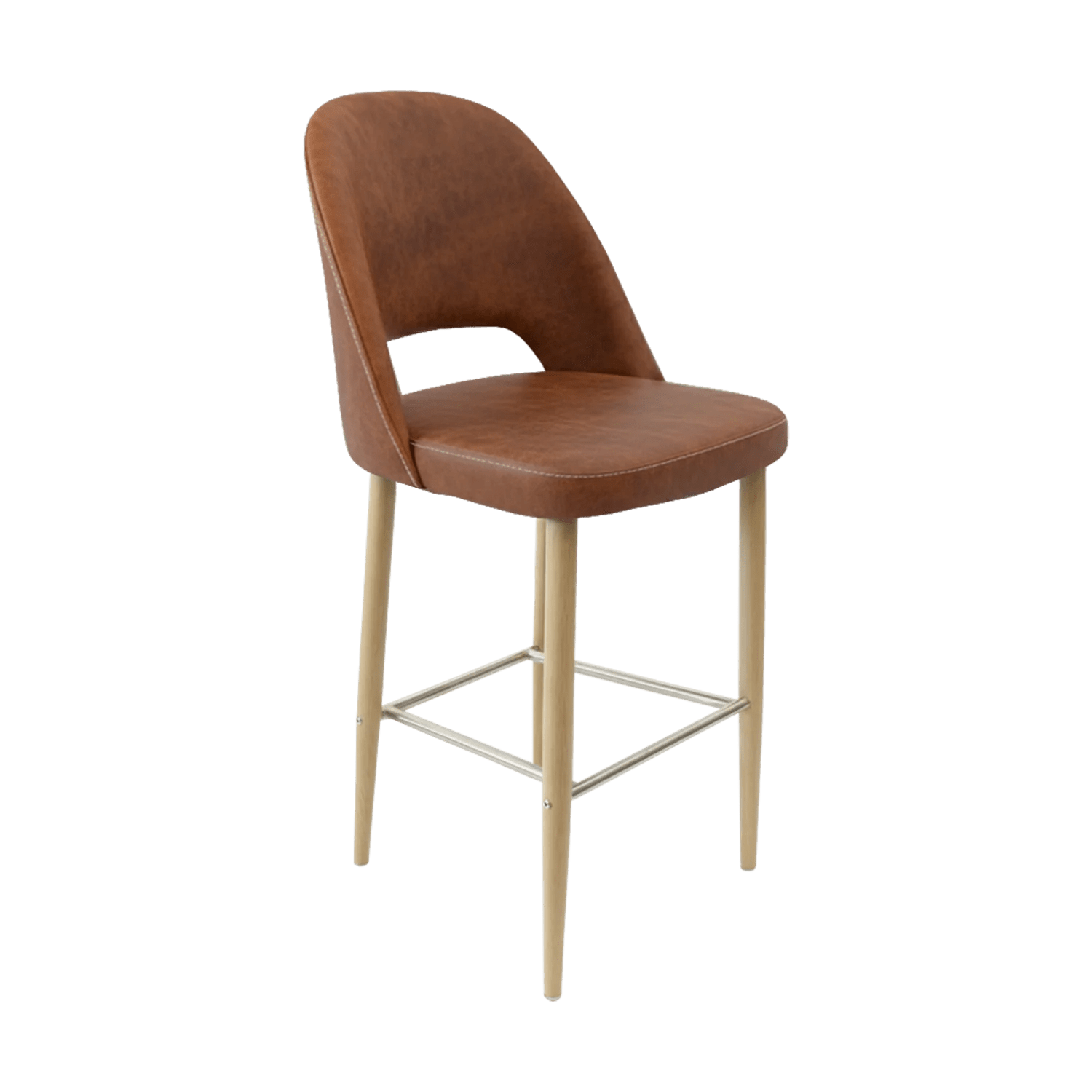 Durafurn New Orleans Crescent 750mm Barstool Oak Round Legs Mocha Fabric | Office Furniture Designs