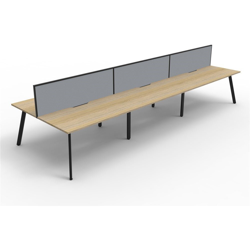 Eternity Workstation Double Sided 6 Person Workstation + Screen Black & Oak 3600W x 1530D x 730H | Office Furniture Designs