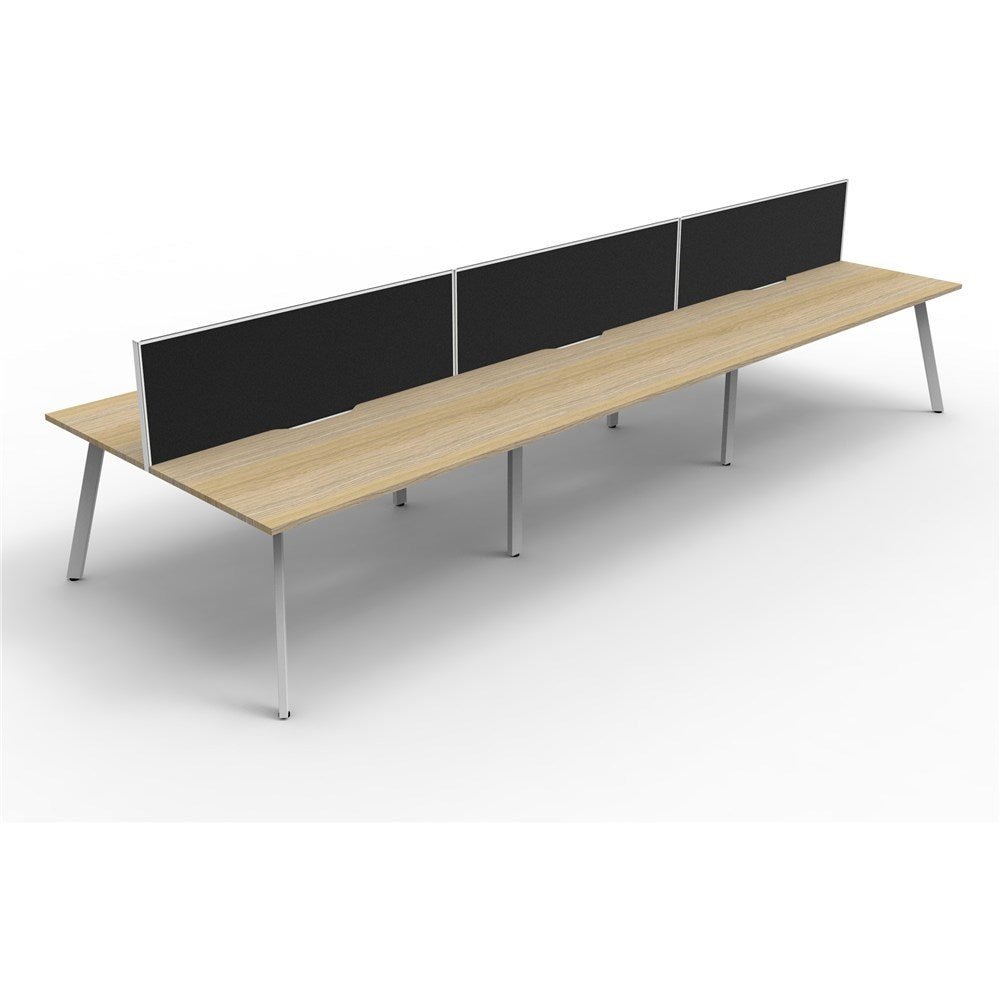Eternity Workstation Double Sided 6 Person Workstation + Screen White & Oak 3600W x 1530D x 730H | Office Furniture Designs