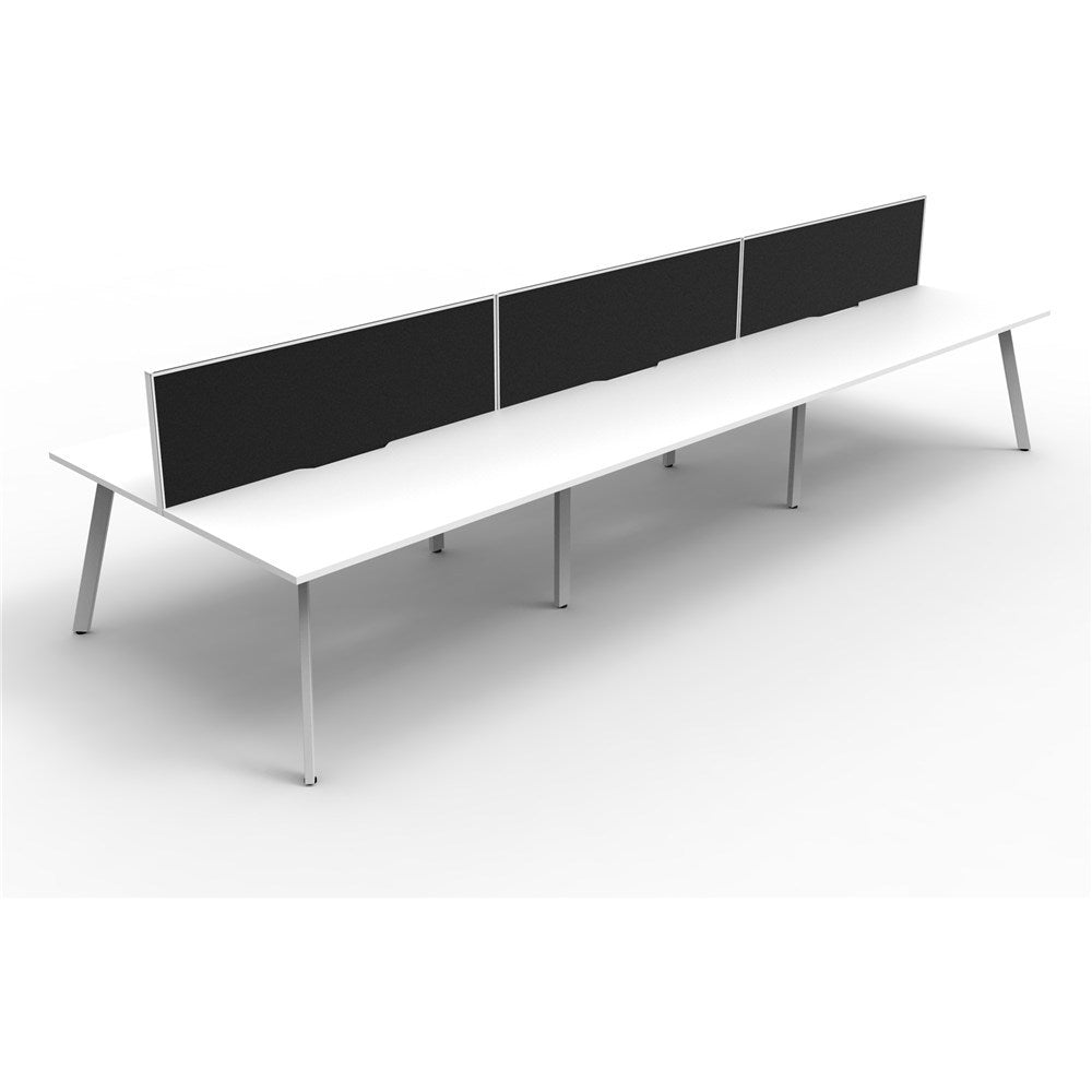 Eternity Workstation Double Sided 6 Person Workstation + Screen White & White 3600W x 1530D x 730H | Office Furniture Designs