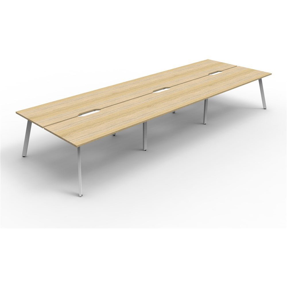 Eternity Workstation Double Sided 6 Person Workstation White & Oak 5400W x 1530D x 730H | Office Furniture Designs