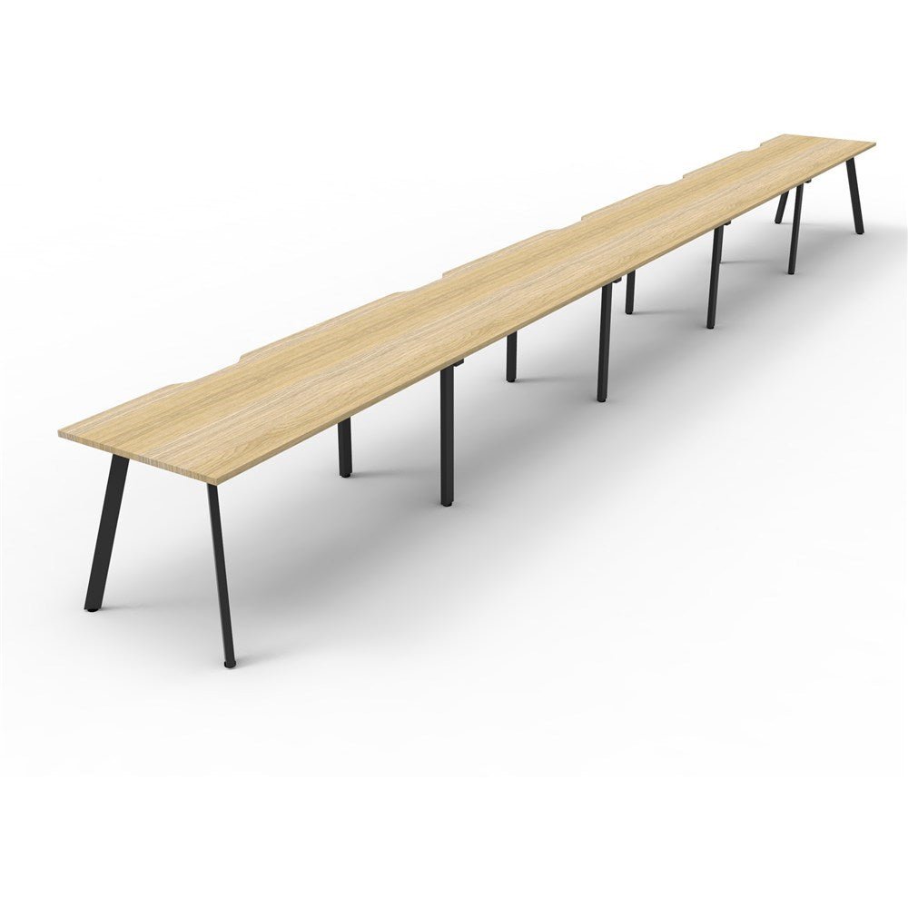 Eternity Workstation Single Sided 5 Person Workstation Black & Oak 6000W x 750D x 730H | Office Furniture Designs