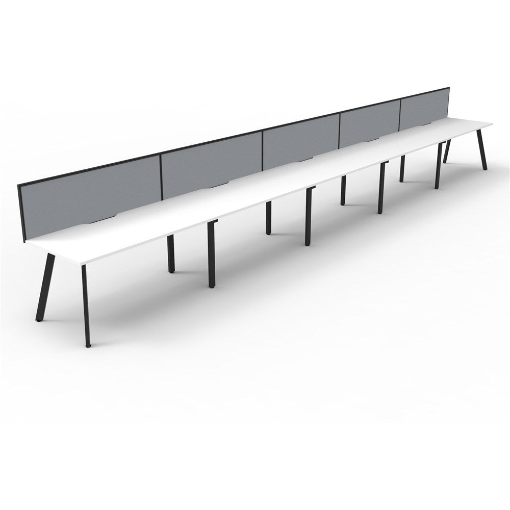 Eternity Workstation Single Sided 5 Person Workstation + Screen Black & White 7500W x 750D x 730H | Office Furniture Designs