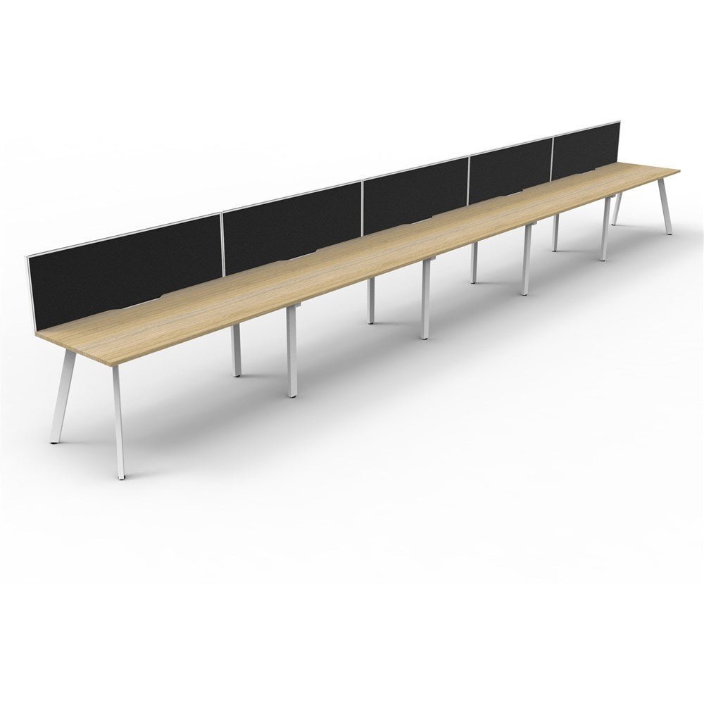 Eternity Workstation Single Sided 5 Person Workstation + Screen White & Oak 9000W x 750D x 730H | Office Furniture Designs