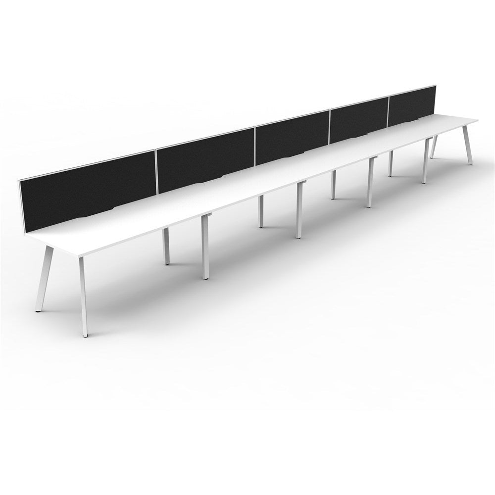 Eternity Workstation Single Sided 5 Person Workstation + Screen White & White 7500W x 750D x 730H | Office Furniture Designs