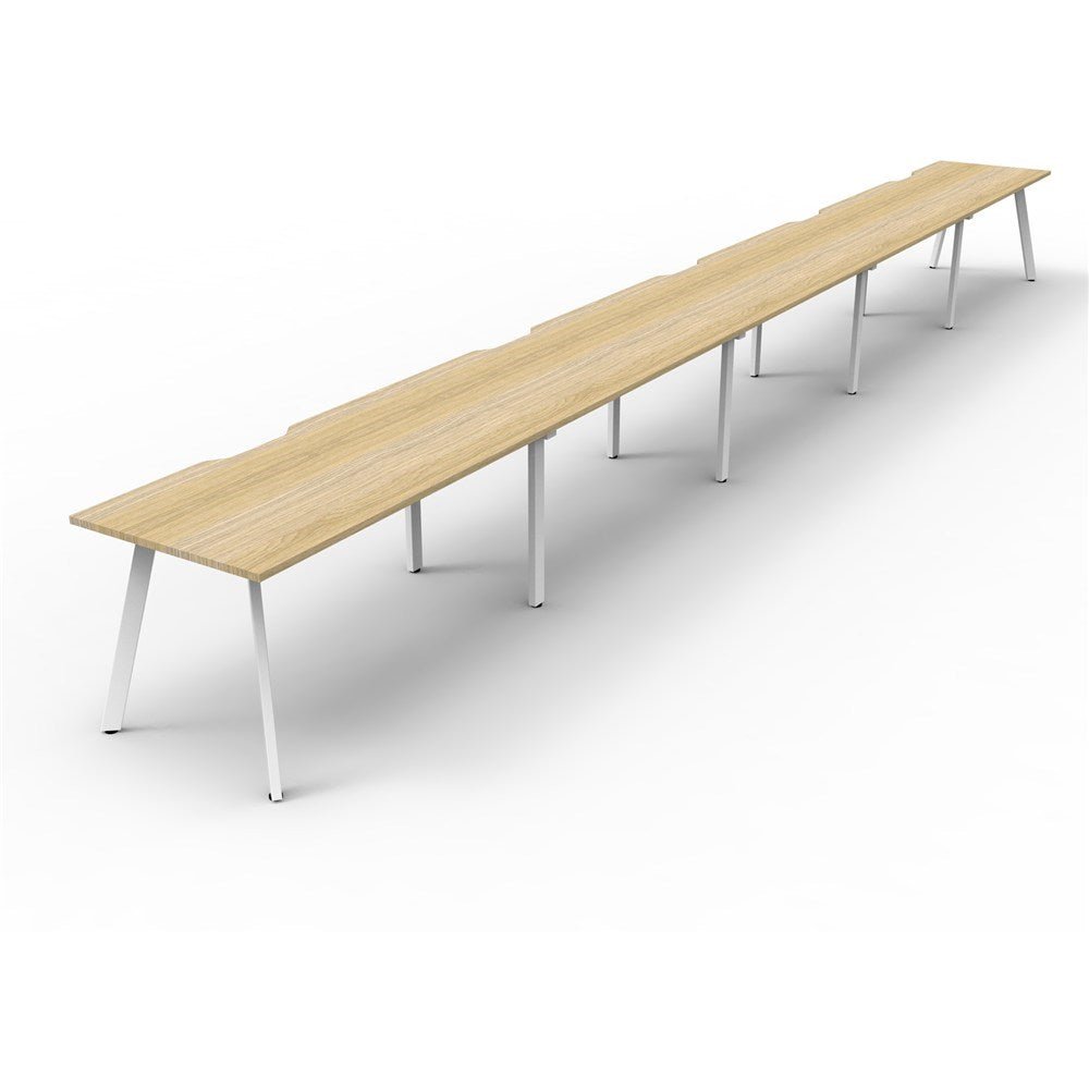 Eternity Workstation Single Sided 5 Person Workstation White & Oak 9000W x 750D x 730H | Office Furniture Designs