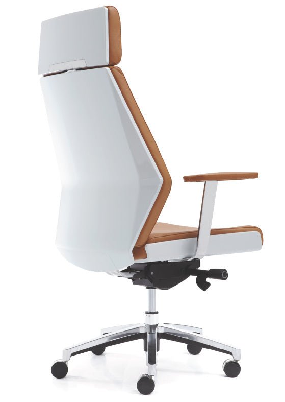 Evolution Executor IV Chair Tan Leather And White PVC Tan & White | Office Furniture Designs